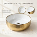 White and Gold Round Ceramic vessel bathroom sink, additional product view 4