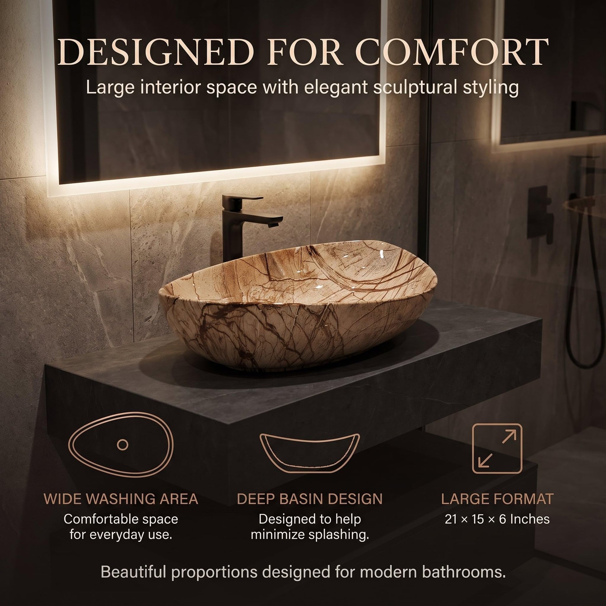 Champagne Gold Rectangular Ceramic vessel bathroom sink, additional product view 2