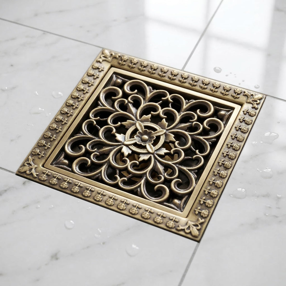 InArt 12 x 4 Inch Square Brass Shower Drain Cover with Removable Grate