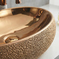 Ceramic vessel sink on vanity countertop for vessel sink, rose gold rectangular above counter basin