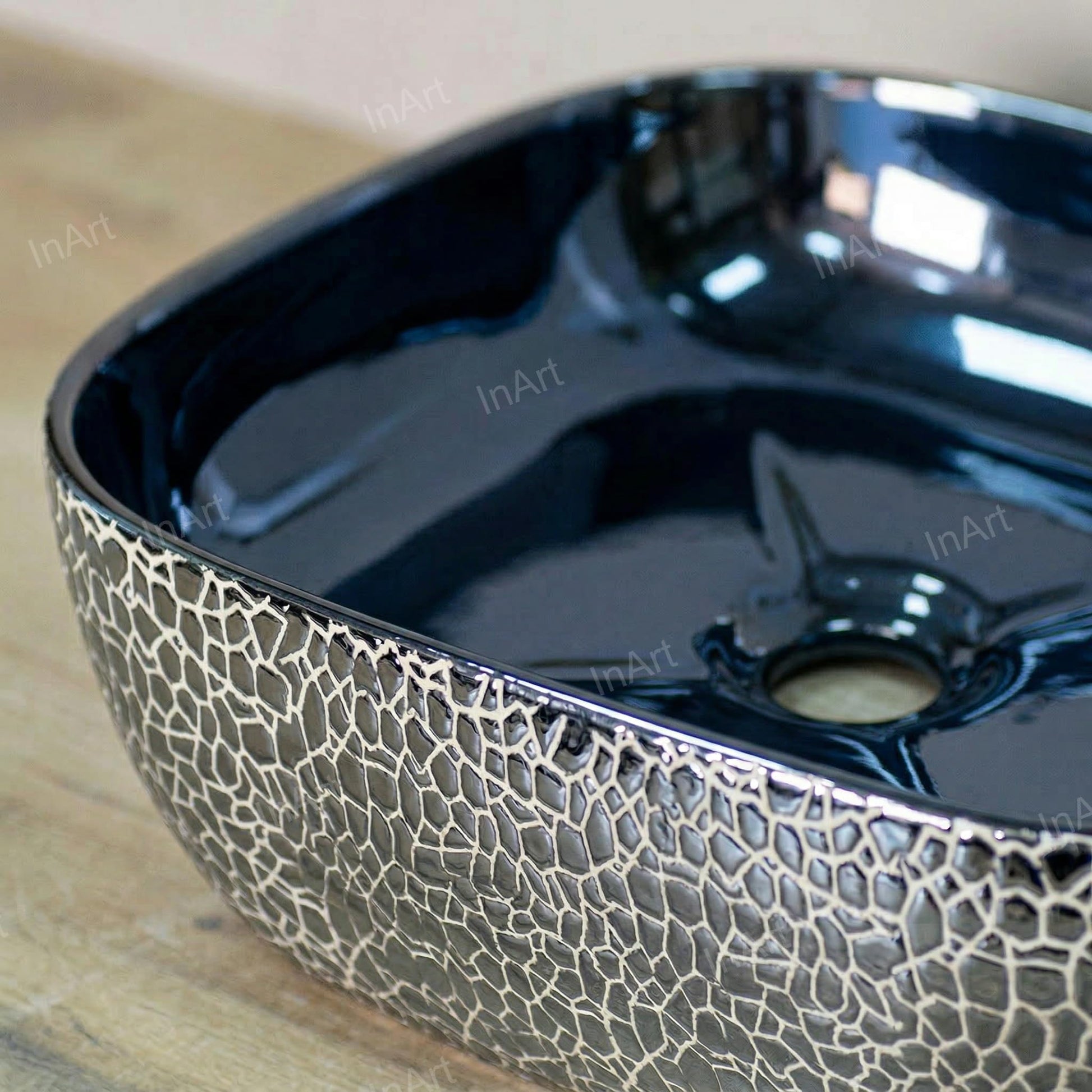 Blue Rectangular Ceramic vessel bathroom sink, additional product view 5
