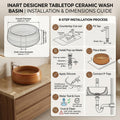 InArt Wood-Grain Glossy Ceramic Round Vessel Sink – Above Counter, 16.5