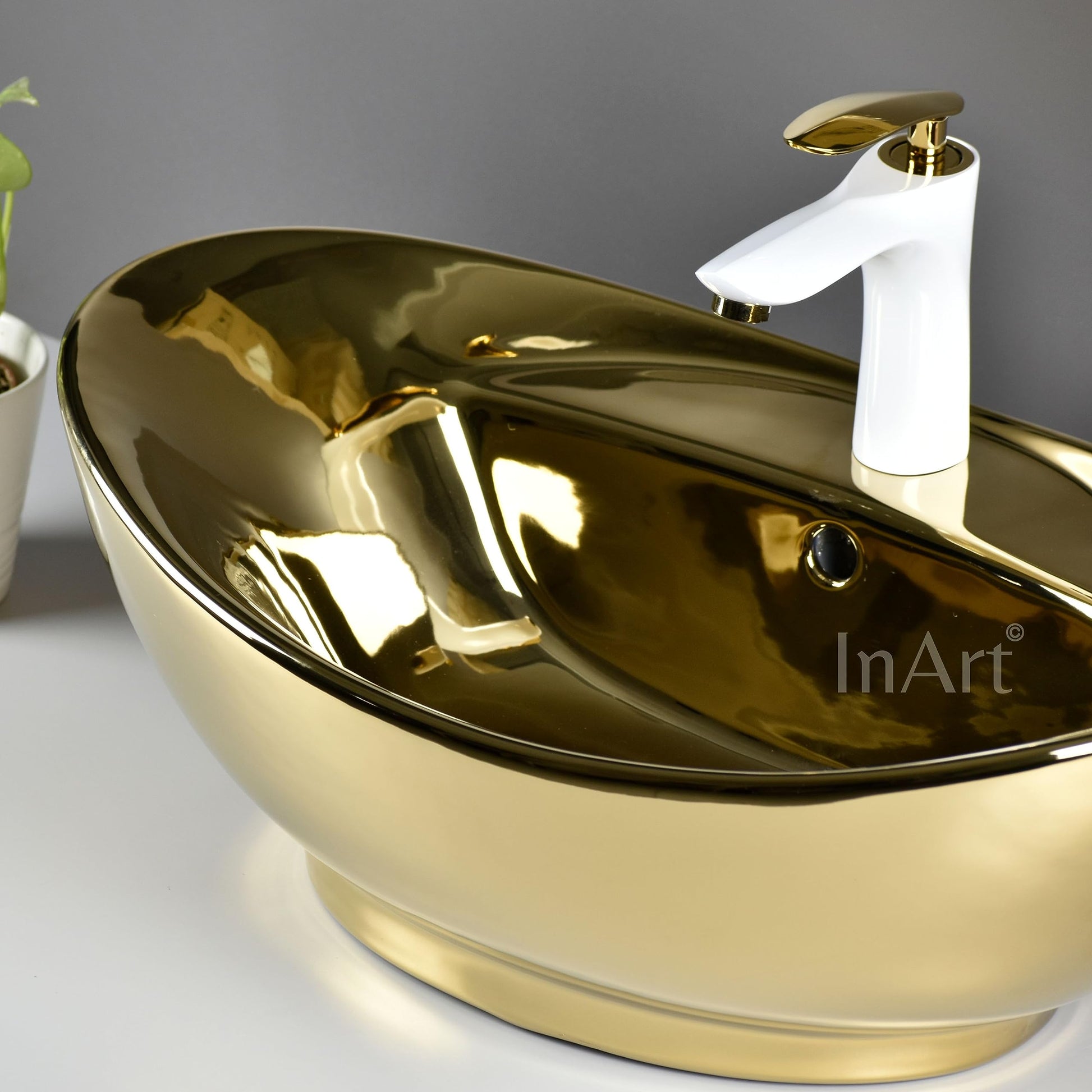 Gold Oval Ceramic vessel bathroom sink, additional product view 3