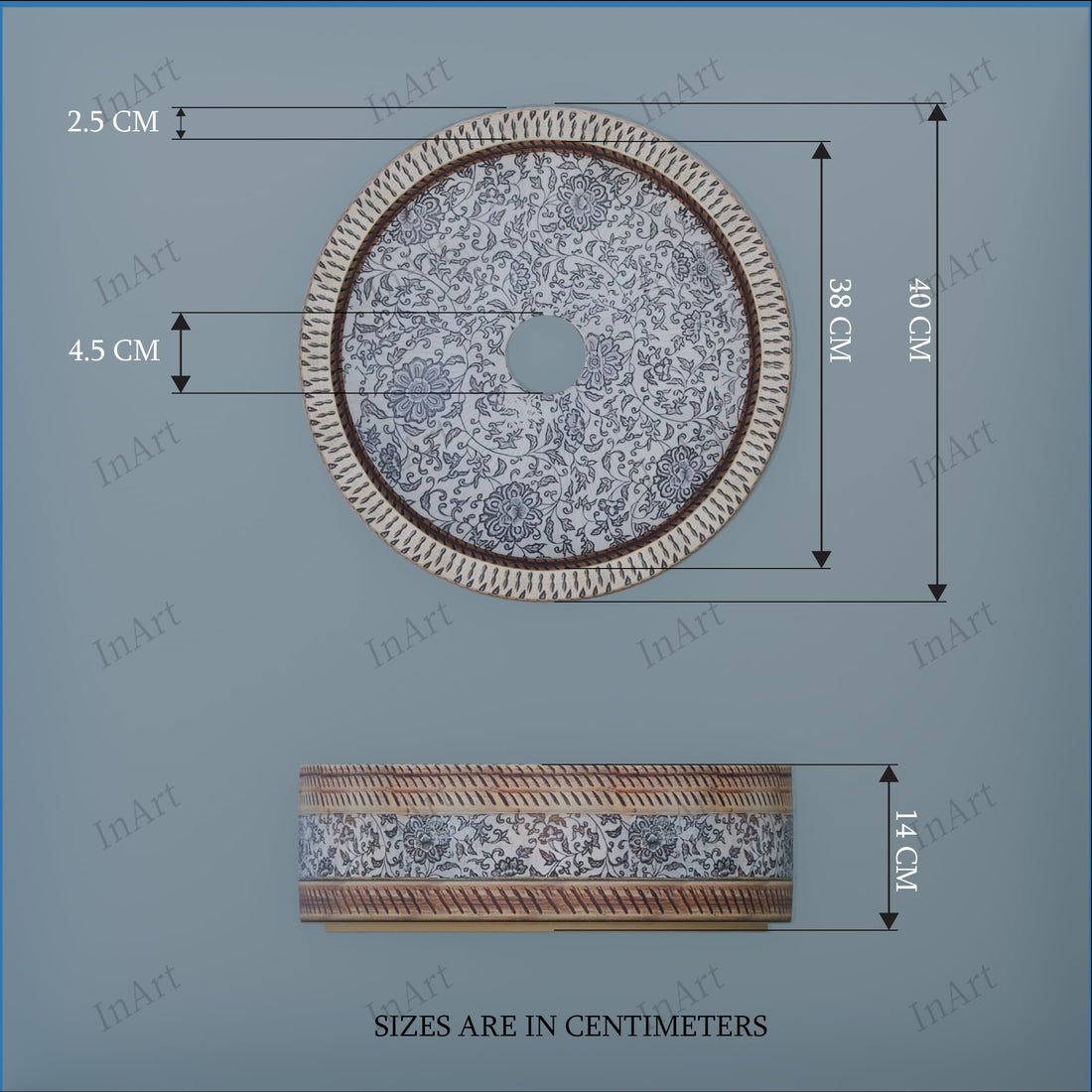 InArt Satin Patterned Ceramic Round Vessel Sink – Above Counter, 16" Moroccan Floral