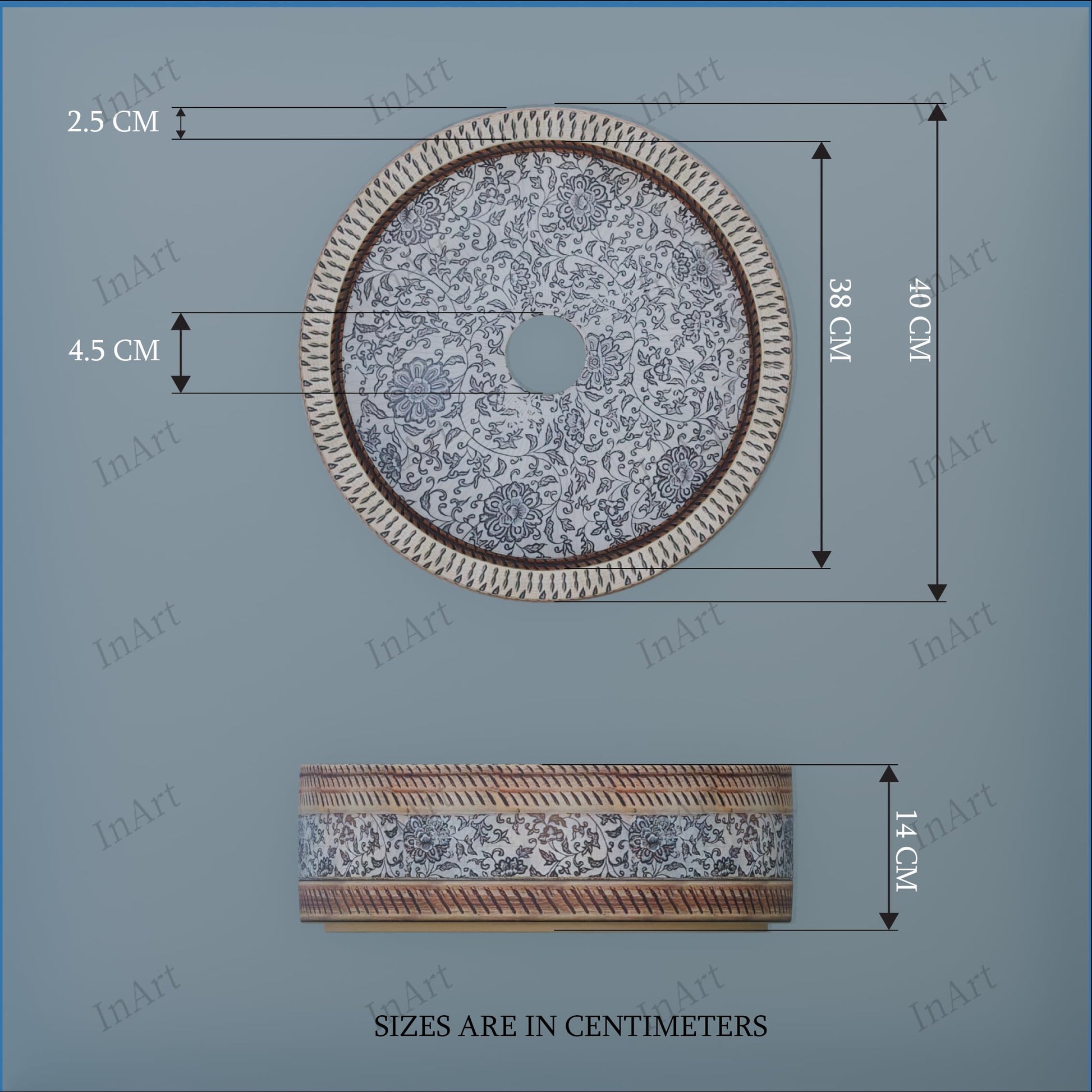 InArt Satin Patterned Ceramic Round Vessel Sink – Above Counter, 16" Moroccan Floral, additional product view 2