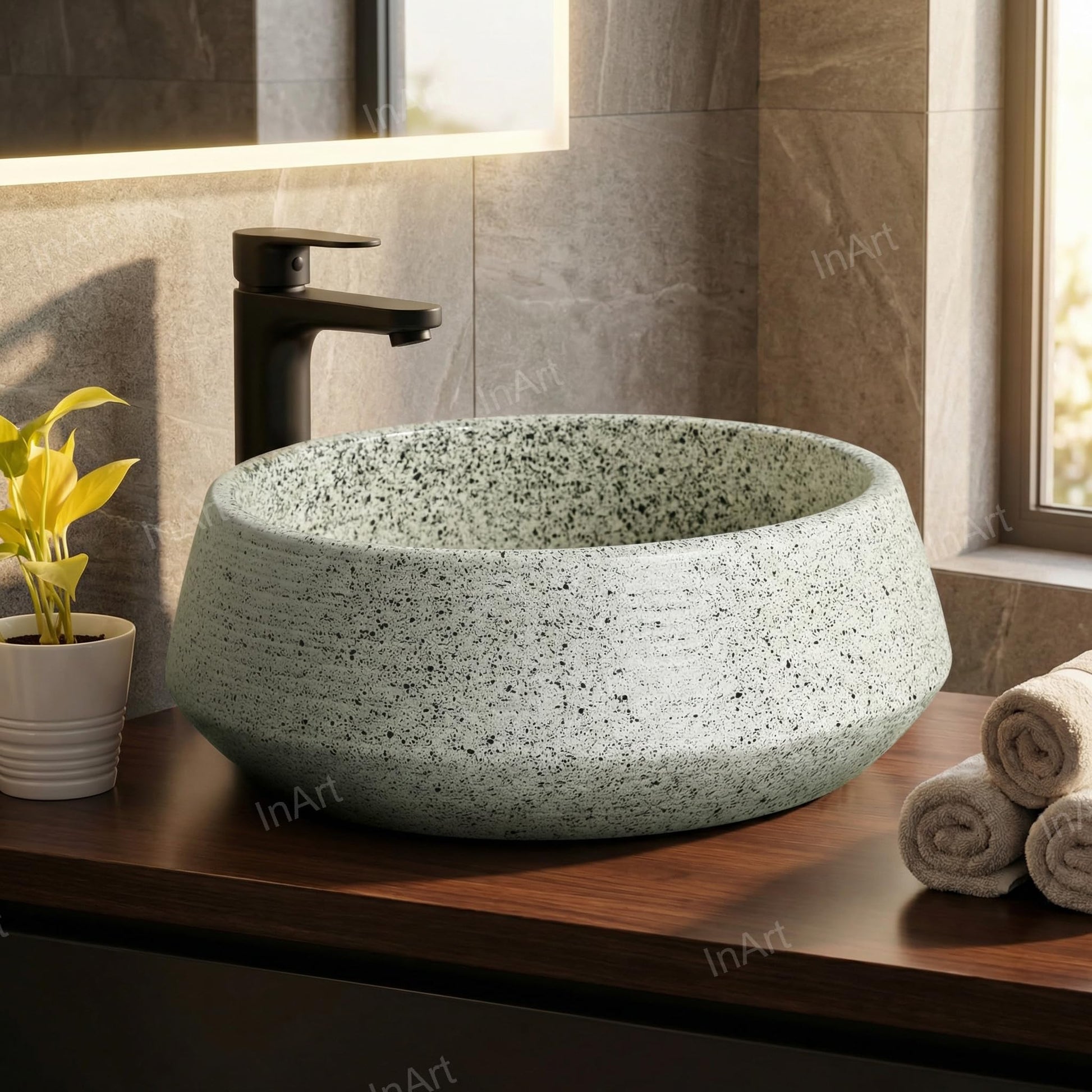 InArt Light Green Ceramic Vessel Sink – 16.5" Round Countertop Bathroom Vanity Basin DW266, additional product view 4