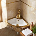 InArt Ceramic Corner Wall Hanging /Wall Mount/Counter Top Wash Basin Bathroom Sink For Lavatory Golden White Color 33 x 33 x 13 Cm, additional product view 4