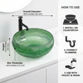 InArt Green Glass Round Vessel Sink – Diamond-Cut Faceted Bowl, 16.5