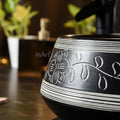 InArt black vessel sink close-up, round ceramic basin sink with glossy finish and clean rim