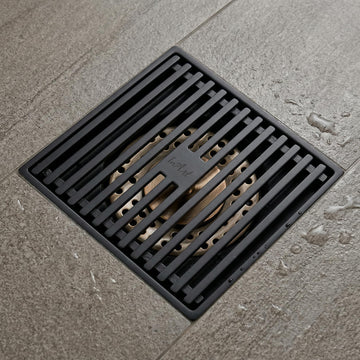 InArt Matte Black Linear Brass Shower Drain Channel with Side Outlet, 12 x 4 Inch