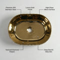 Vessel sink vanity top view of glossy gold ceramic oval vessel sink, 45x34cm