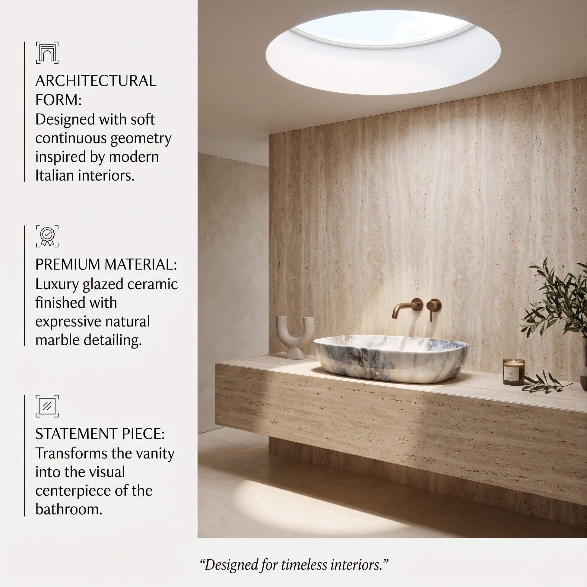 White, Blue and Gold Rectangular Ceramic vessel bathroom sink, additional product view 9