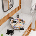 InArt Glossy White Ceramic Round Vessel Sink – Mexican Style Pattern, 16.5