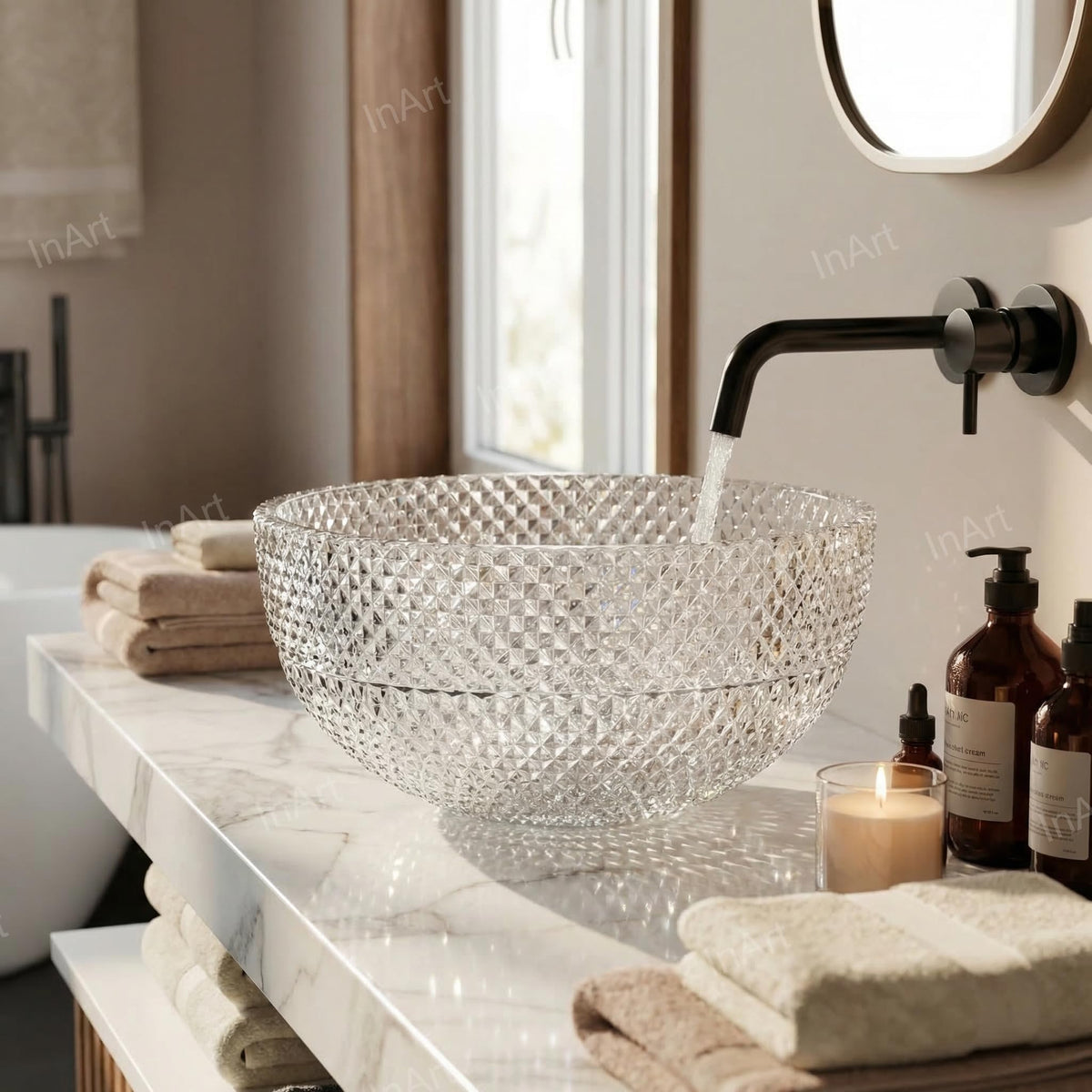 InArt Clear Glass Countertop Vessel Sink for Modern Bathroom Vanities, 13.4 Inch, additional product view 4