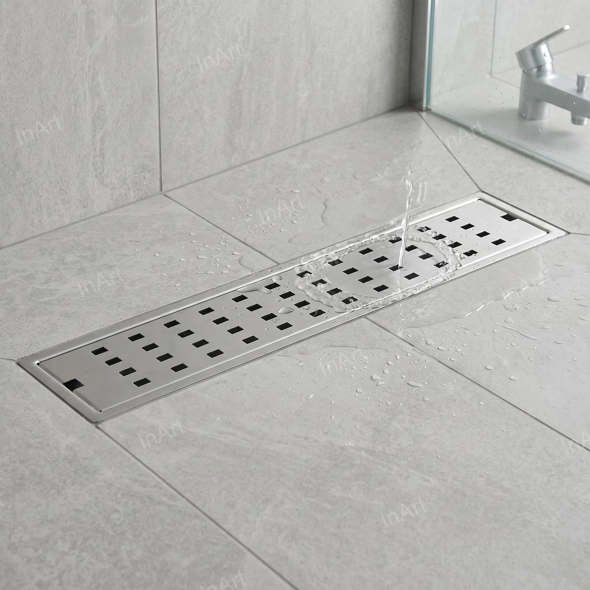 InArt Square Linear Stainless Steel Shower Drain Channel with Grate, 18 x 4 Inch, additional product view 4
