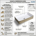 Rectangular ceramic sink basin with smooth rim and drain opening, glossy gold modern vessel sink close-up