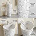 InArt Basin Pedestal Sink - Standing Bathroom Sink White Marble 38x38 CM, additional product view 3