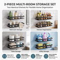 Matte black shower caddy shelf and side-hook construction details