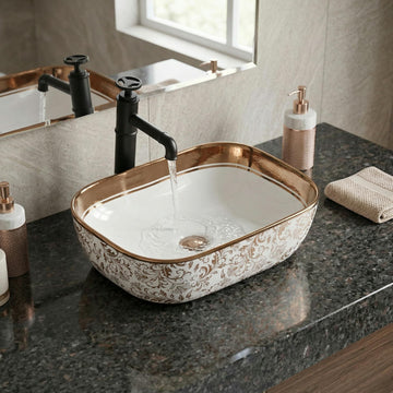 Bathroom ceramic basin InArt rose gold rectangular ceramic vessel sink 18x13 countertop wash basin