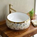 White and Gold Round Ceramic vessel bathroom sink