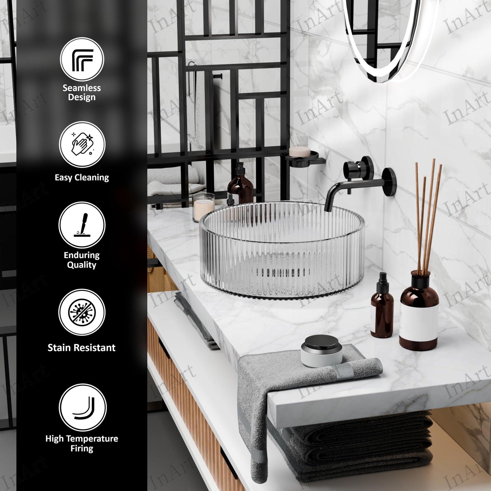 Sink with glass bowl drain opening detail, clear round glass vessel sink bowl for bathroom countertop
