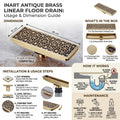 InArt 12 x 4 Inch Square Brass Shower Drain with Removable Strainer Grate, additional product view 6