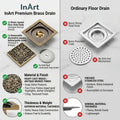 InArt 12 x 4 Inch Square Brass Shower Drain Cover with Removable Grate, additional product view 7