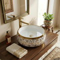 White and Gold Round Ceramic vessel bathroom sink, additional product view 4