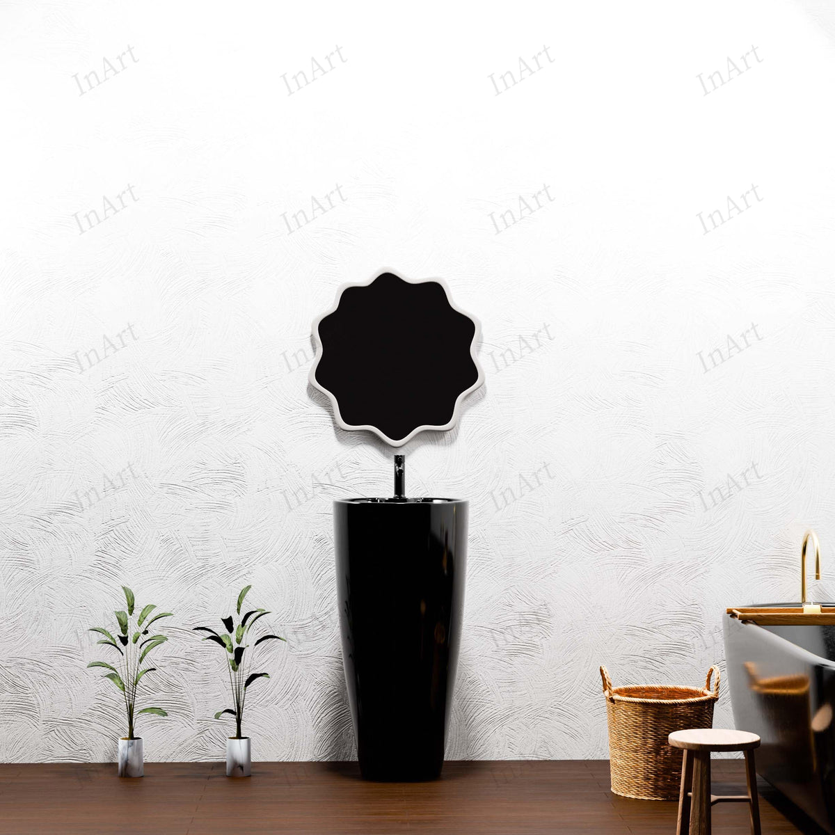 InArt Basin Pedestal Sink - Circular Bathroom Standing Sink Black 38x38 CM, additional product view 8