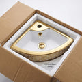 InArt Ceramic Corner Wall Hanging /Wall Mount/Counter Top Wash Basin Bathroom Sink For Lavatory Golden White Color 33 x 33 x 13 Cm, additional product view 8