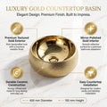 InArt Round Bathroom Ceramic Vessel Sink Art Basin in Gold Color, additional product view 2
