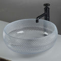 Close-up rim detail of clear glass vessel sinks, tempered glass square bowl with smooth polished edge