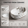 White, Gray and Taupe Oval Ceramic vessel bathroom sink, additional product view 3