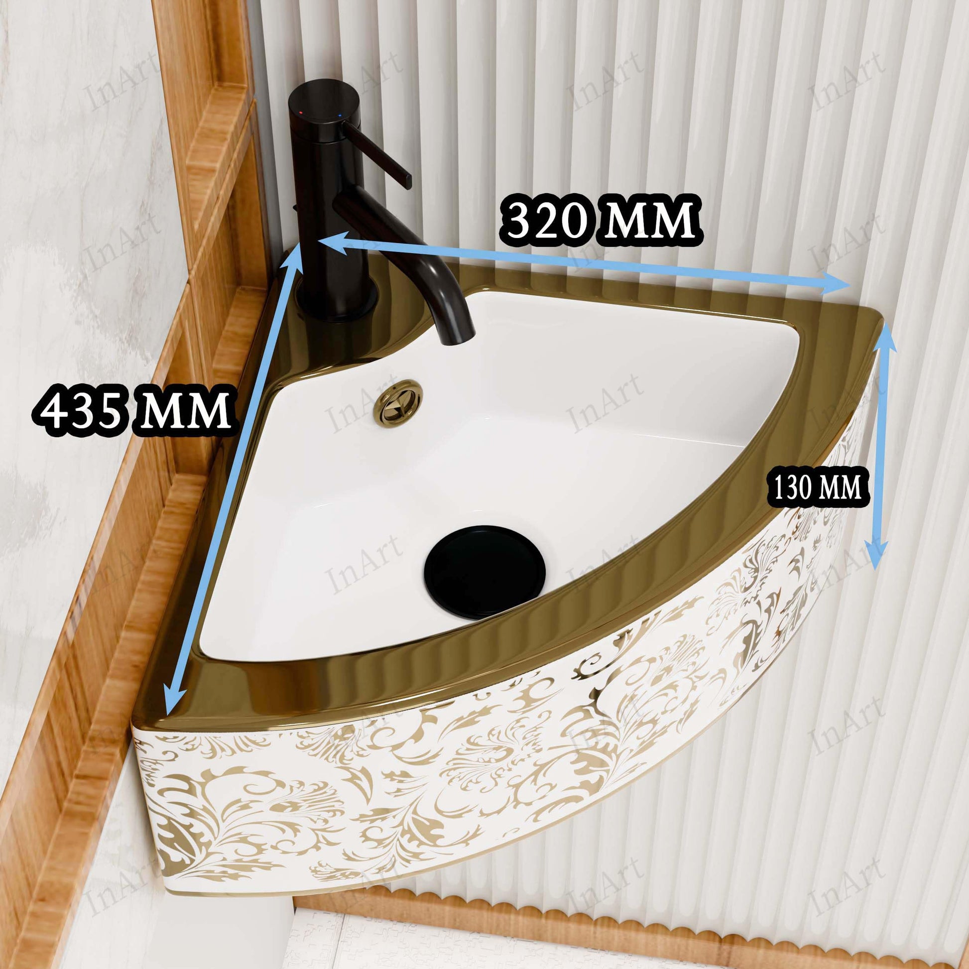 Gold Corner Ceramic wall-mount bathroom sink, additional product view 5