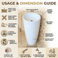 InArt White Ceramic One-Piece Pedestal Bathroom Sink for Modern Bathrooms, 15 x 15 Inch, additional product view 6
