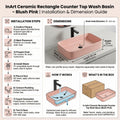 Pink Rectangular Ceramic vessel bathroom sink, additional product view 6