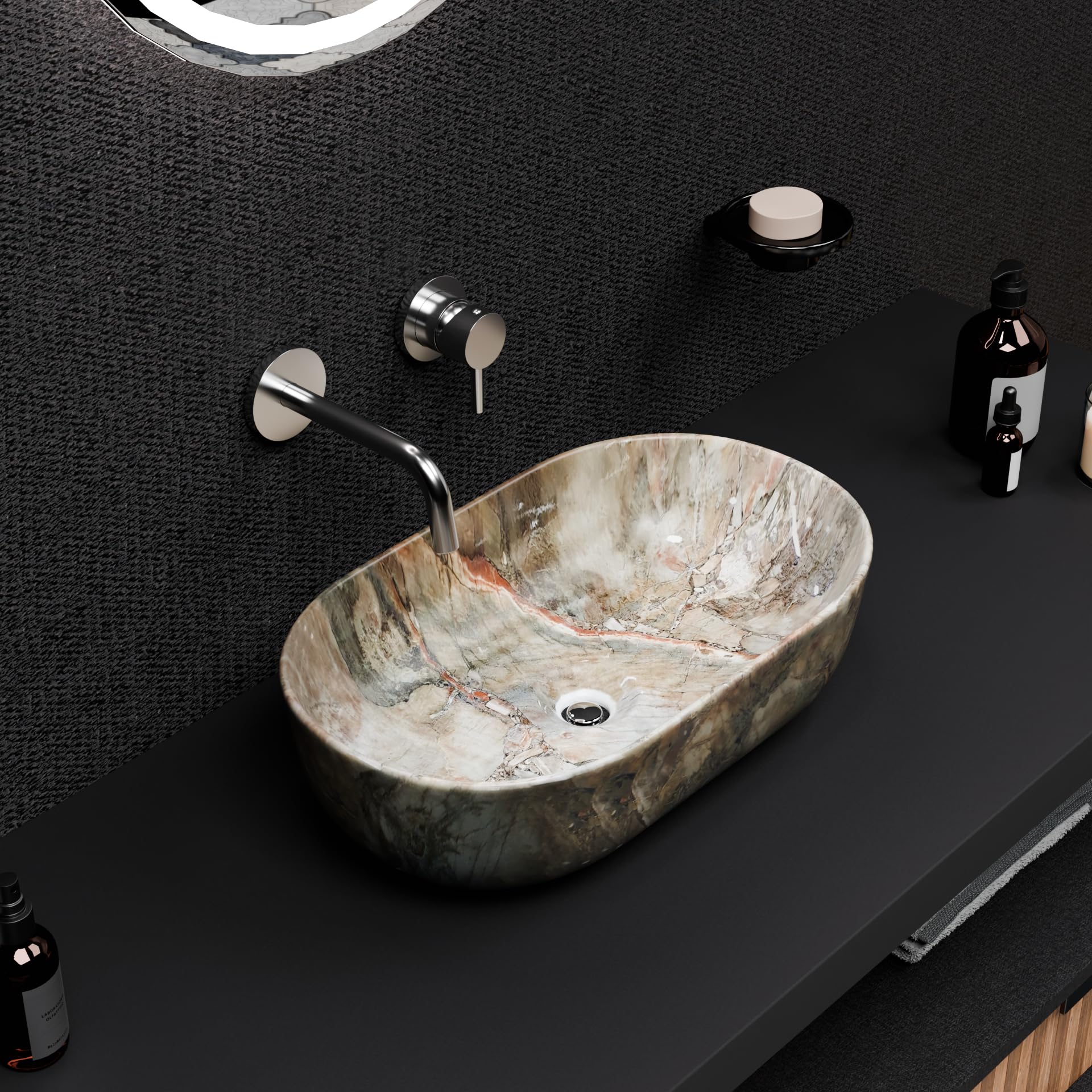 InArt Grey Round Ceramic Bathroom Vessel Sink product image 3 of 12