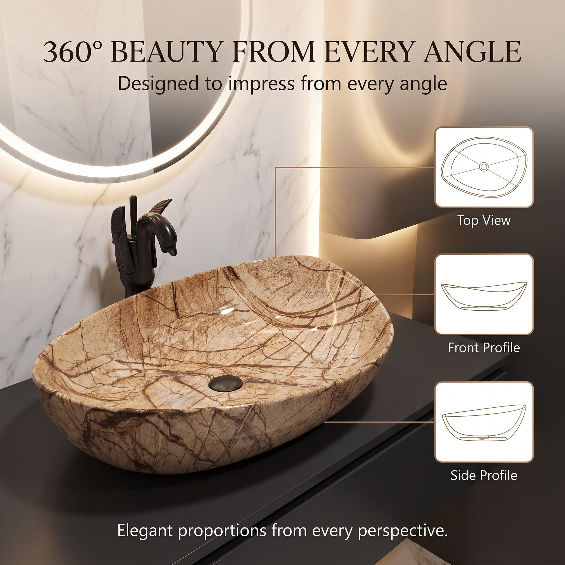 Champagne Gold Rectangular Ceramic vessel bathroom sink, additional product view 6