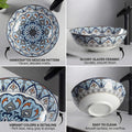 Side profile ceramic sink vessel, InArt round talavera sink in blue Mexican style