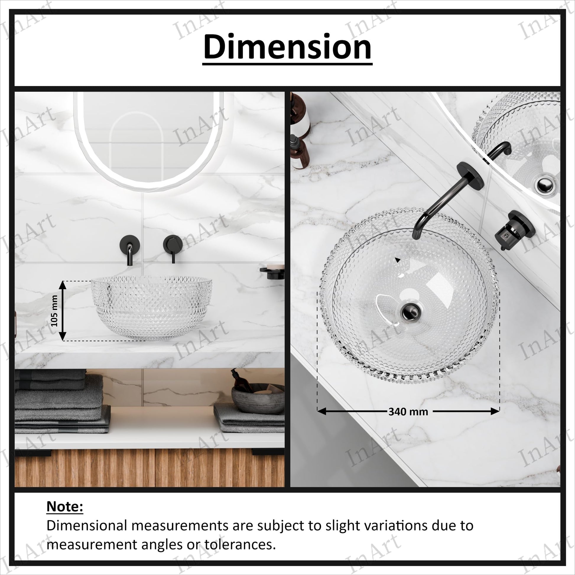 InArt Transparent Round Glass Bathroom Vessel Sink, 13.4 x 13.4 x 6.9 in product image 4 of 12