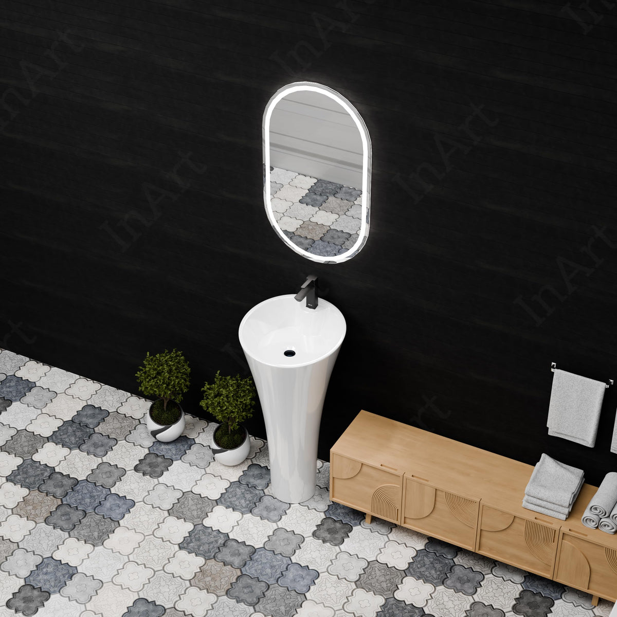 InArt Basin Pedestal Sink - Standing Bathroom Sink White 38x38 CM, additional product view 5