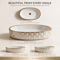 White and Gold Oval Ceramic vessel bathroom sink, additional product view 3