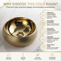 InArt Round Bathroom Ceramic Vessel Sink Art Basin in Gold Color, additional product view 8