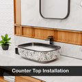 White rectangle vessel sink side angle, InArt ceramic countertop basin with silver white finish