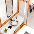 Bathroom vanity for small bathroom with 41cm round ceramic vessel bowl sink, blue Moroccan floral design