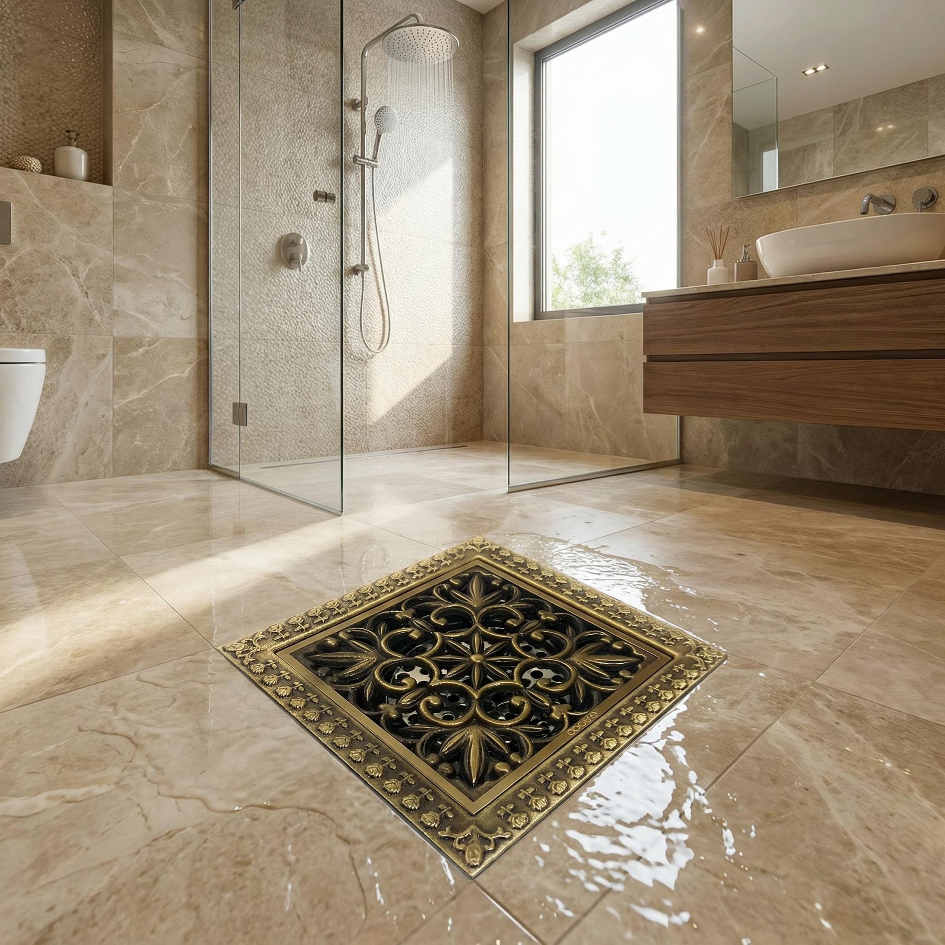 InArt 12 x 4 Inch Brass Shower Floor Drain Channel with Removable Grate, additional product view 4