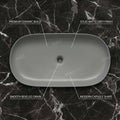 Modern vessel sink side angle view, matte gray ceramic rectangular sink bowl for bathroom countertop
