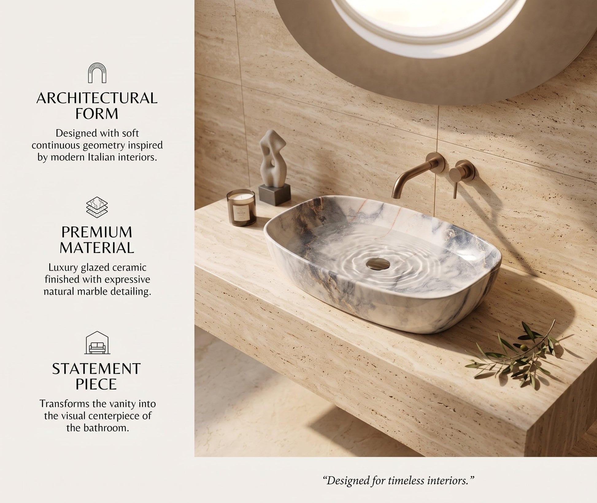 White, Blue and Gold Rectangular Ceramic vessel bathroom sink, additional product view 8