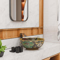 Sink round bowl interior view, ceramic round vessel sink with glossy multicolor Moroccan design