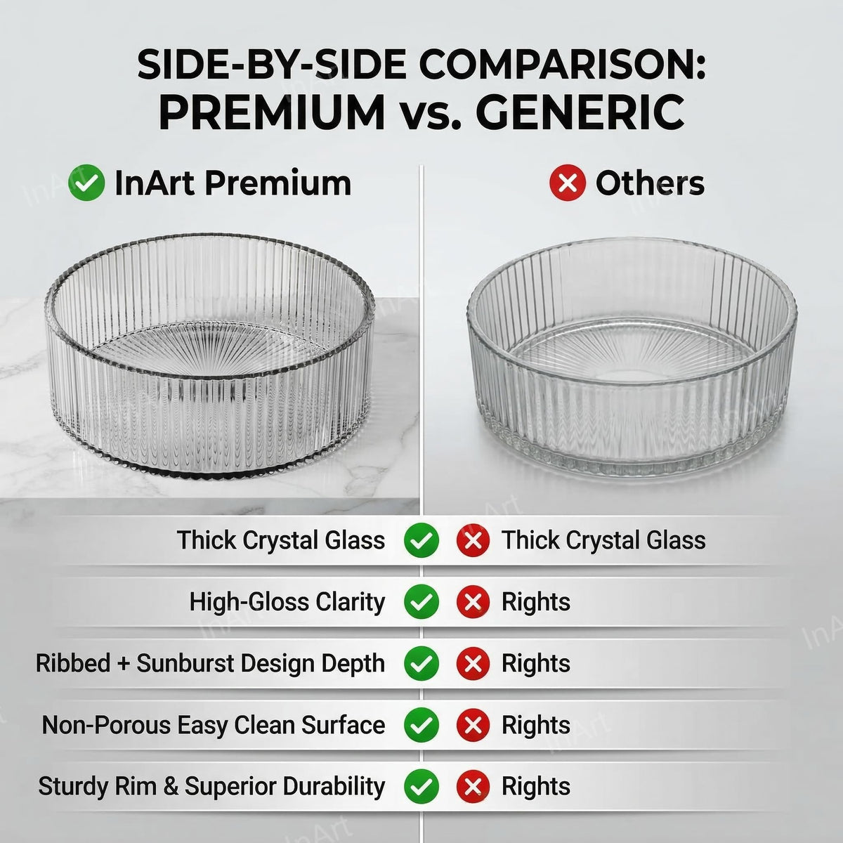 InArt Crystal Clear Round Glass Vessel Sink, Ribbed Design, 15.6 Inch Above-Counter Bathroom Basin, additional product view 7